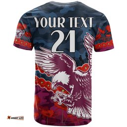 custom text and number sea eagles rugby anzac t shirt lest we forget