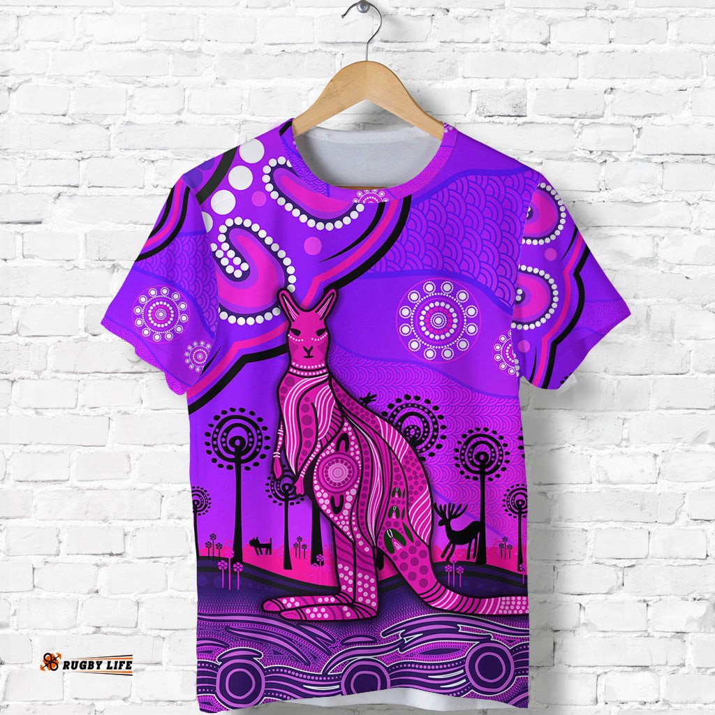 custom personalised aboriginal art kangaroo t shirt indigenous unique vibes purple