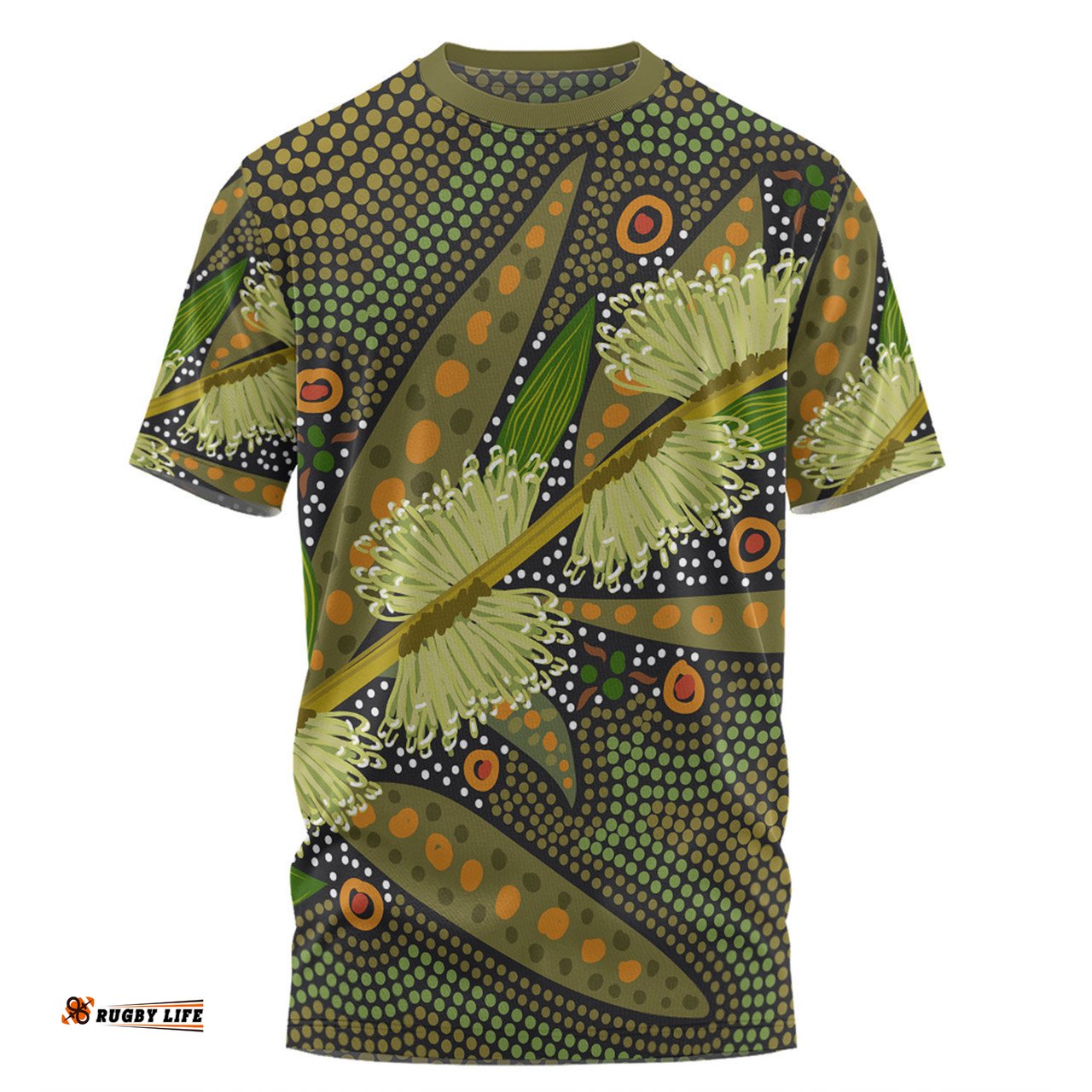 Amazing Aussie Australia Flowers Aboriginal T-shirt - Aboriginal Dot Art Of Australian Native Flower Hakea Sericea T-shirt