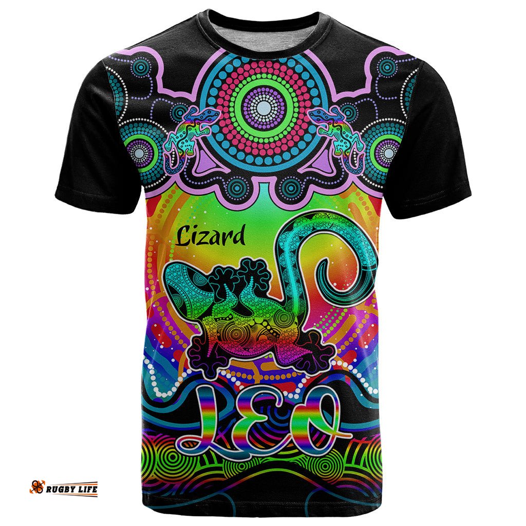 personalised australia leo lizard zodiac t shirt auz astrology aboriginal rainbow