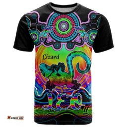 personalised australia leo lizard zodiac t shirt auz astrology aboriginal rainbow