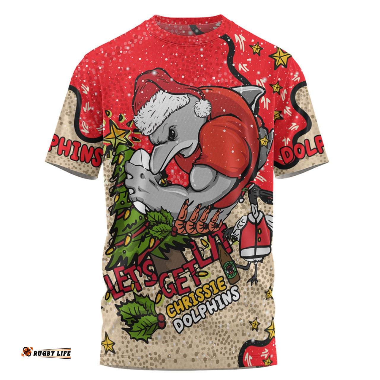 Amazing Aussie Redcliffe Dolphins Christmas Custom T-shirt - Let's Get Lit Chrisse Pressie T-shirt