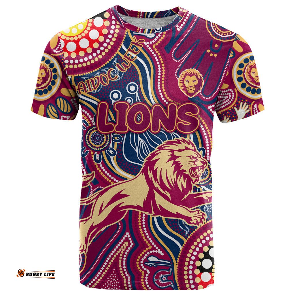 personalised naidoc week 2024 brisbane lions t shirt australian aboriginal hand painting dt02