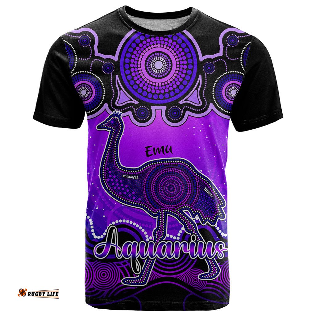 personalised australia aquarius emu zodiac t shirt auz astrology aboriginal purple