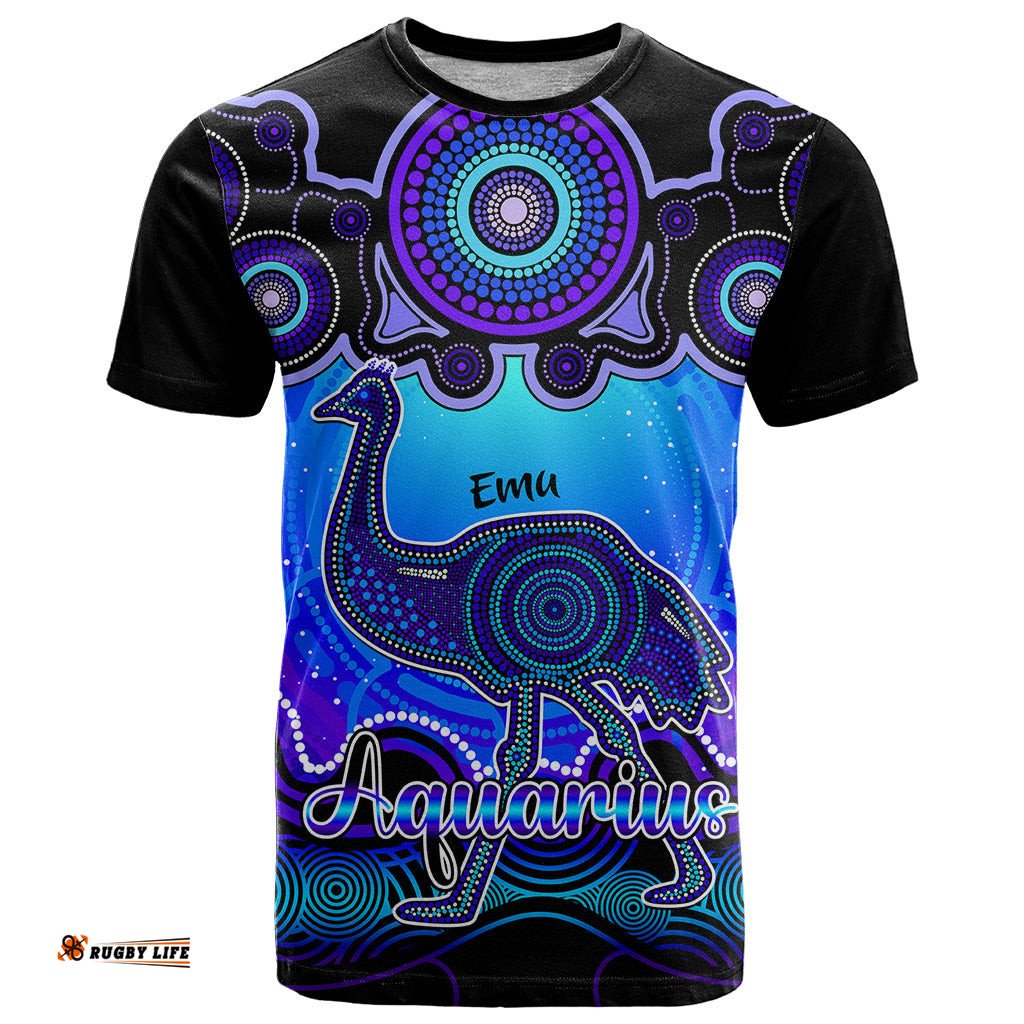 personalised australia aquarius emu zodiac t shirt auz astrology aboriginal blue
