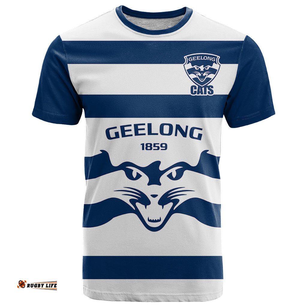 personalised geelong football 2023 t shirt go cats white sporty style