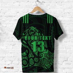 custom personalised aotearoa super rugby t shirt maori kiwi green custom text and number