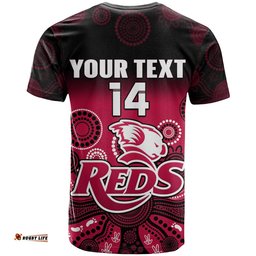 custom text and number queensland reds rugby t shirt gradient aboriginal