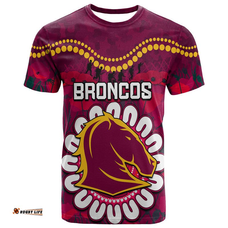 custom personalised broncos rugby anzac t shirt camouflage poppy