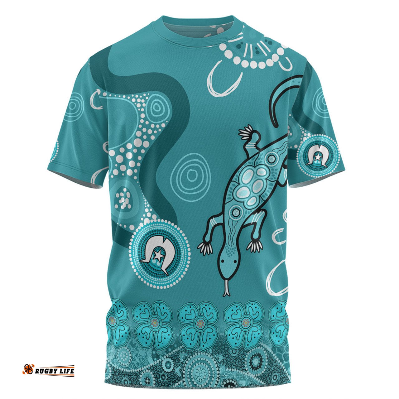 Amazing Aussie Australia Goanna Aboriginal T-shirt - Indigenous Dot Goanna (Teal Blue) T-shirt