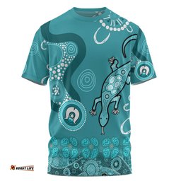 Amazing Aussie Australia Goanna Aboriginal T-shirt - Indigenous Dot Goanna (Teal Blue) T-shirt