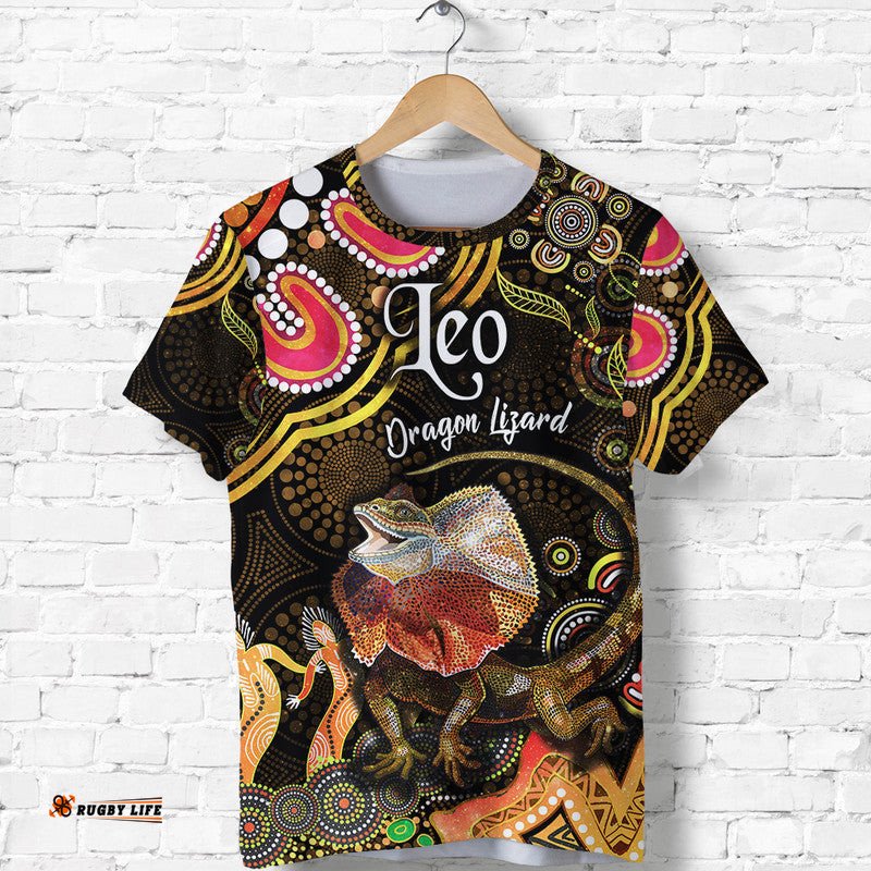 custom personalised australian astrology t shirt leo dragon lizard zodiac aboriginal vibes gold