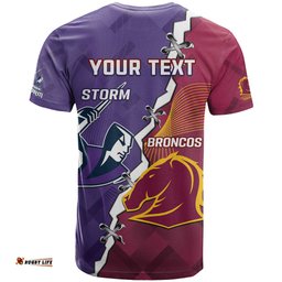 personalised broncos and storm rugby t shirt sporty version