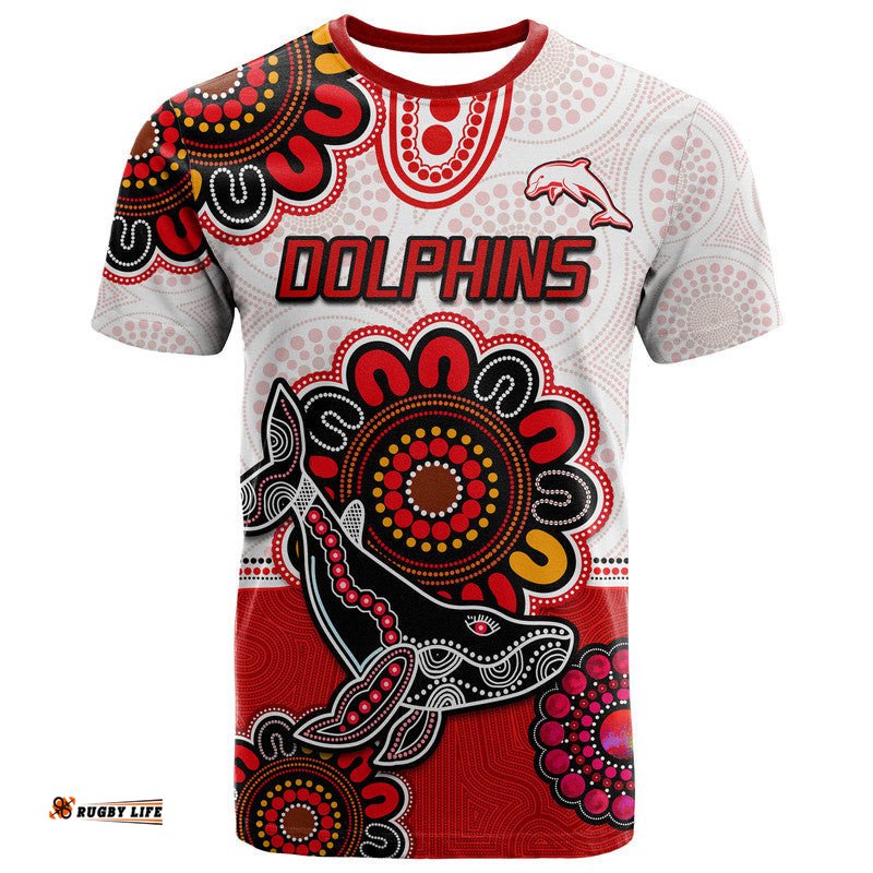 dolphins rugby t shirt indigenous circles and waves white