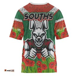 Amazing Aussie South Sydney Rabbitohs T-shirt - Custom Souths with Anzac Poppy T-shirt