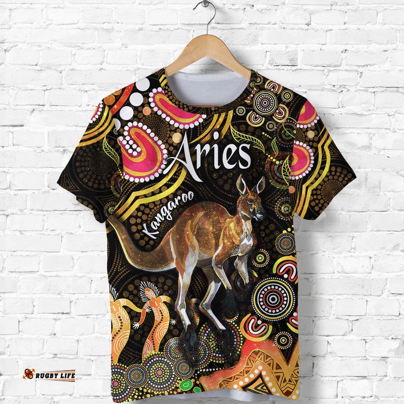 custom personalised australian astrology t shirt aries kangaroo zodiac aboriginal vibes gold