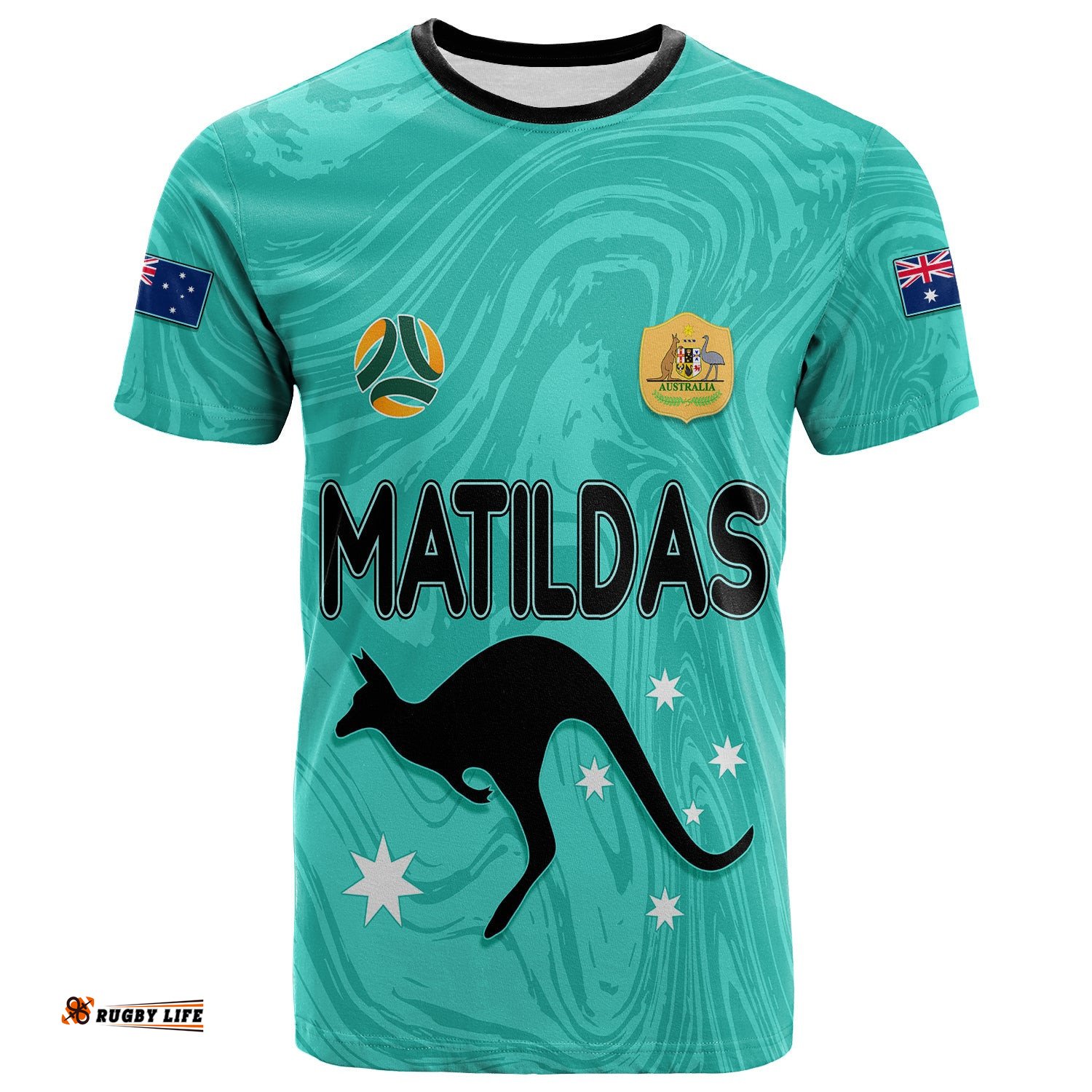 personalised aussie matildas t shirt 2023 women world cup marble patterns turquoise