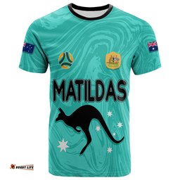 personalised aussie matildas t shirt 2023 women world cup marble patterns turquoise