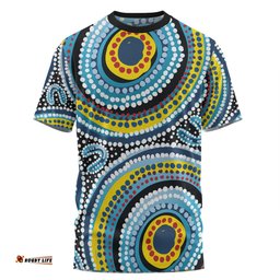 Amazing Aussie Australia Dot Painting Inspired Aboriginal T-shirt - Blue Aboriginal Style Dot Art T-shirt