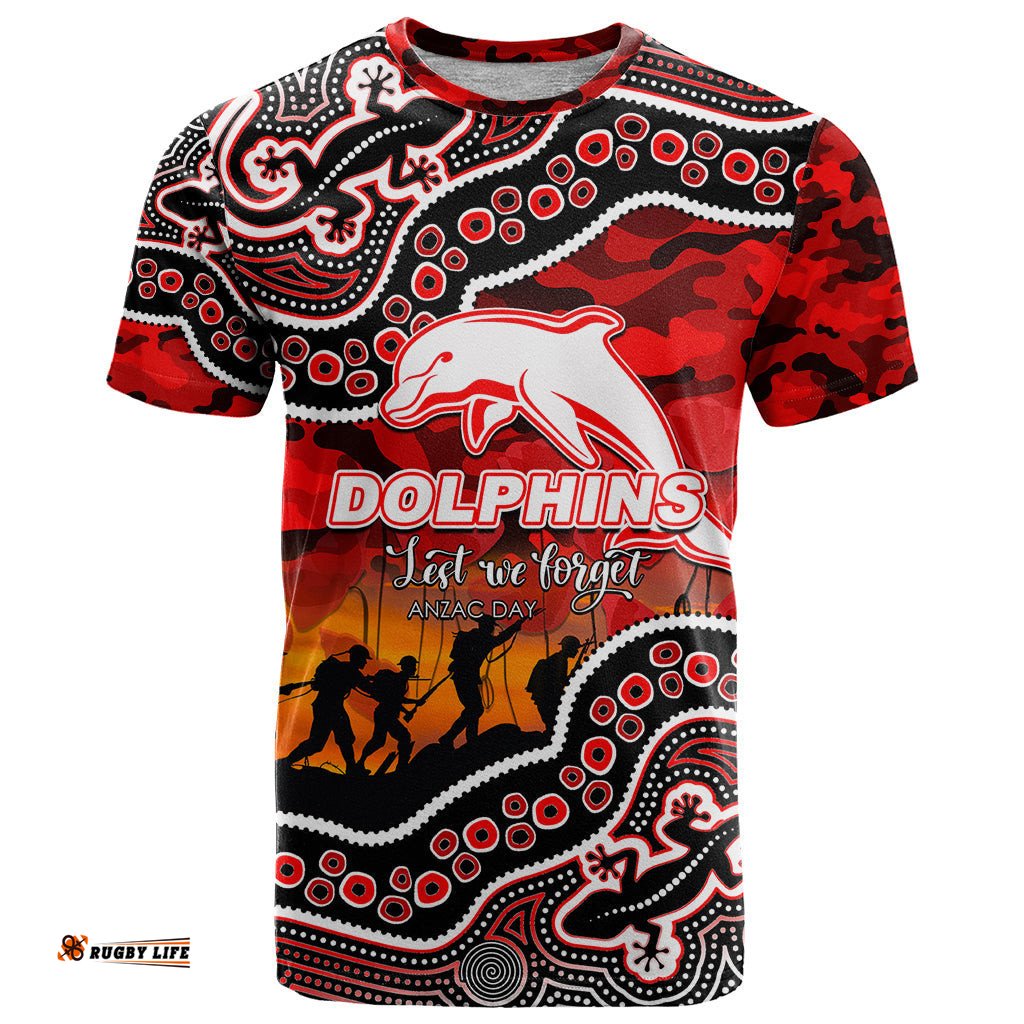 custom personalised anzac day nrl dolphins t shirt aboriginal lizard patterns