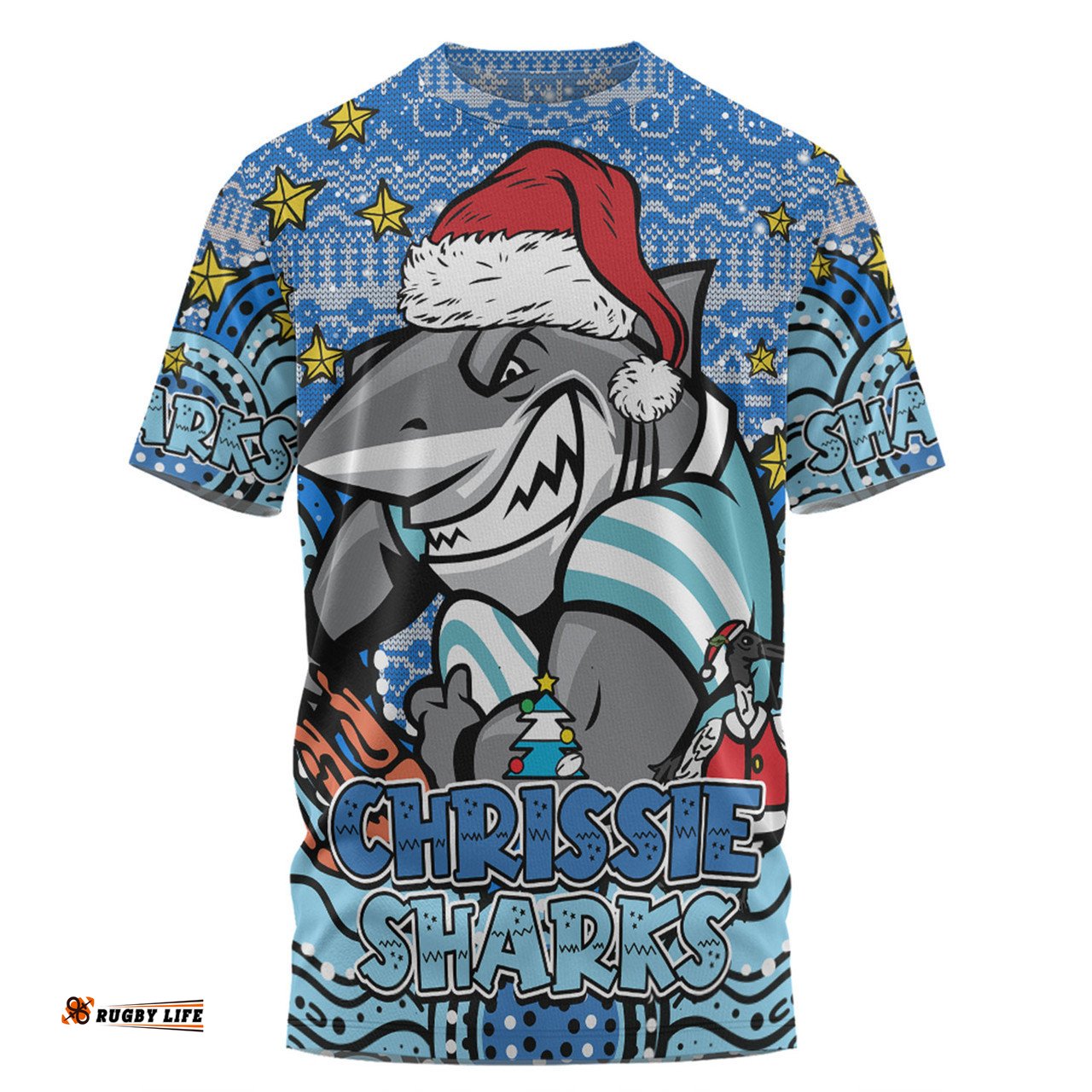 Amazing Aussie Cronulla-Sutherland Sharks Christmas Custom T-shirt - Christmas Knit Patterns Vintage Jersey Ugly T-shirt
