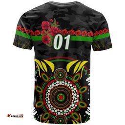 Amazing Aussie South Sydney Rabbitohs Custom T-shirt - Poppies Rabbits and Aboriginal Inspired T-shirt