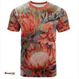 Amazing Aussie Australia Waratah T-shirt - Red Orange Waratah Flowers Art T-shirt