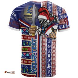 Amazing Aussie Newcastle Knights Christmas T-shirt - Custom Merry "Novocastrians" Christmas With Snowflakes Ho Ho Ho Scratch T-shirt