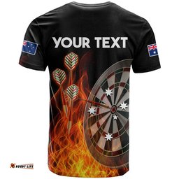 custom personalised australia darts fire burning black style t shirt