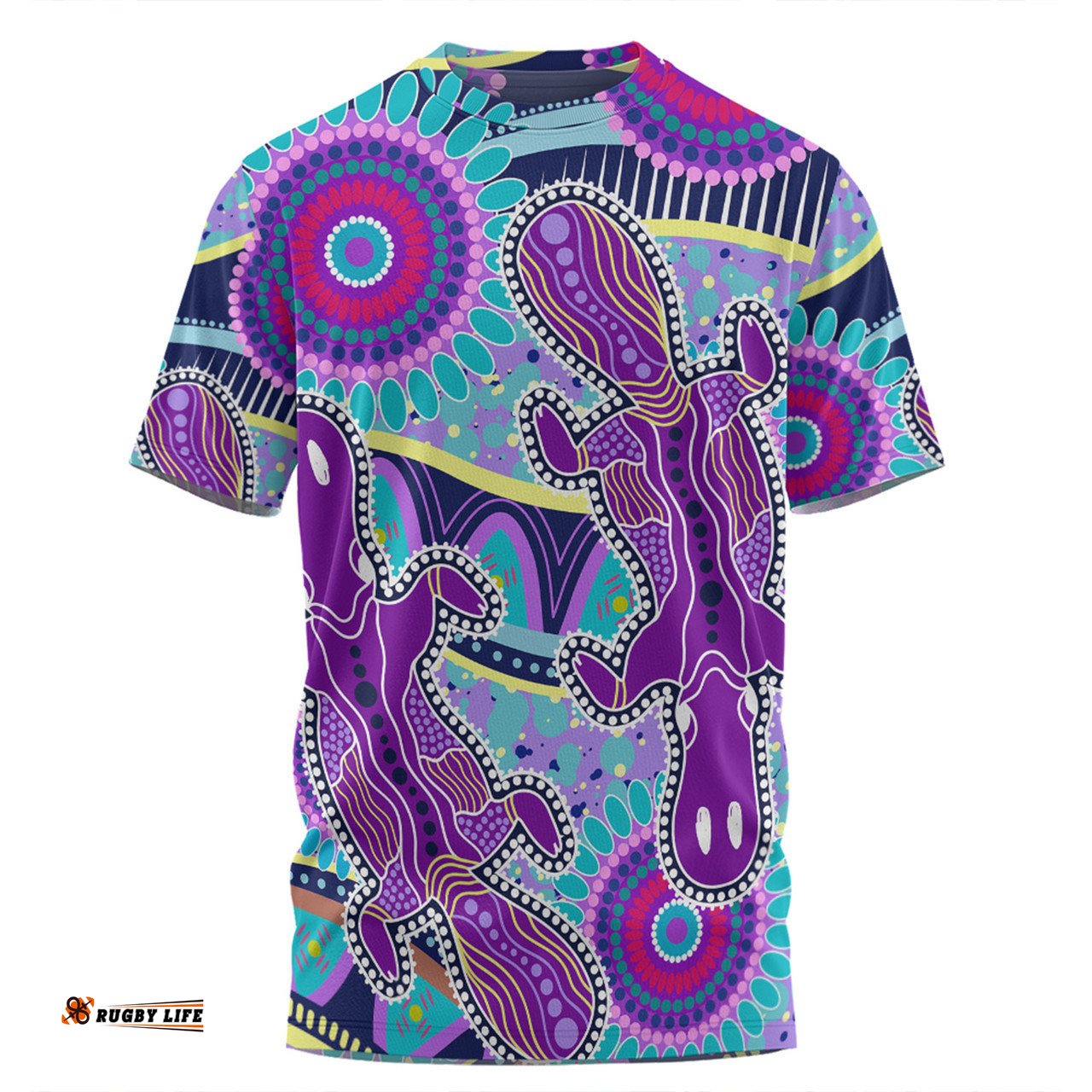 Amazing Aussie Australia Platypus Aboriginal T-shirt - Purple Platypus With Aboriginal Art Dot Painting Patterns Inspired T-shirt