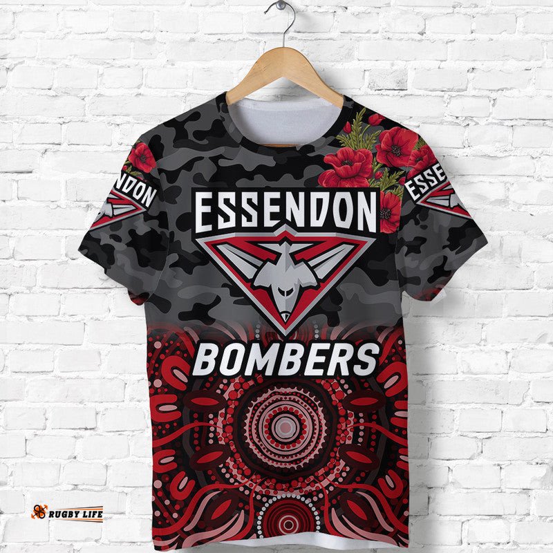essendon bombers anzac t shirt indigenous vibes black