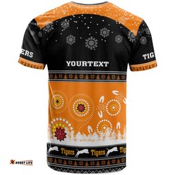 Amazing Aussie Wests Tigers Christmas T-Shirt - Custom Wests Tigers Ugly Christmas And Aboriginal Inspired Patterns T-Shirt