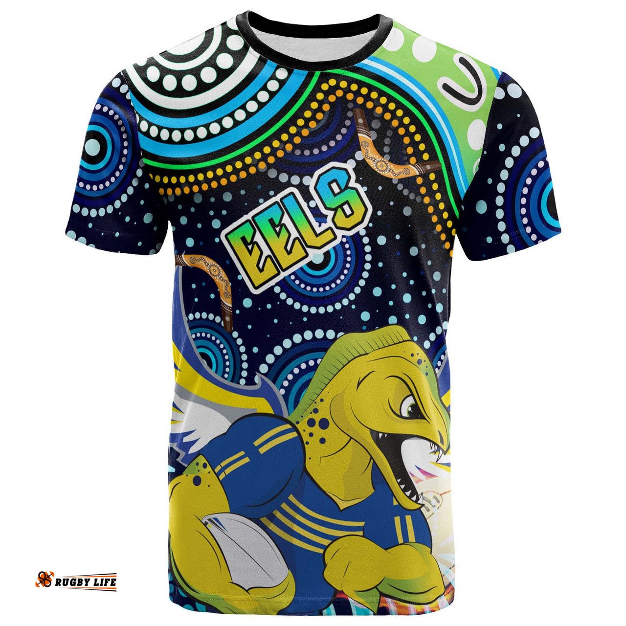 Amazing Aussie Parramatta Eels T-shirt - Custom Parramatta Eels with Aboriginal Inspired Pattern Indigenous