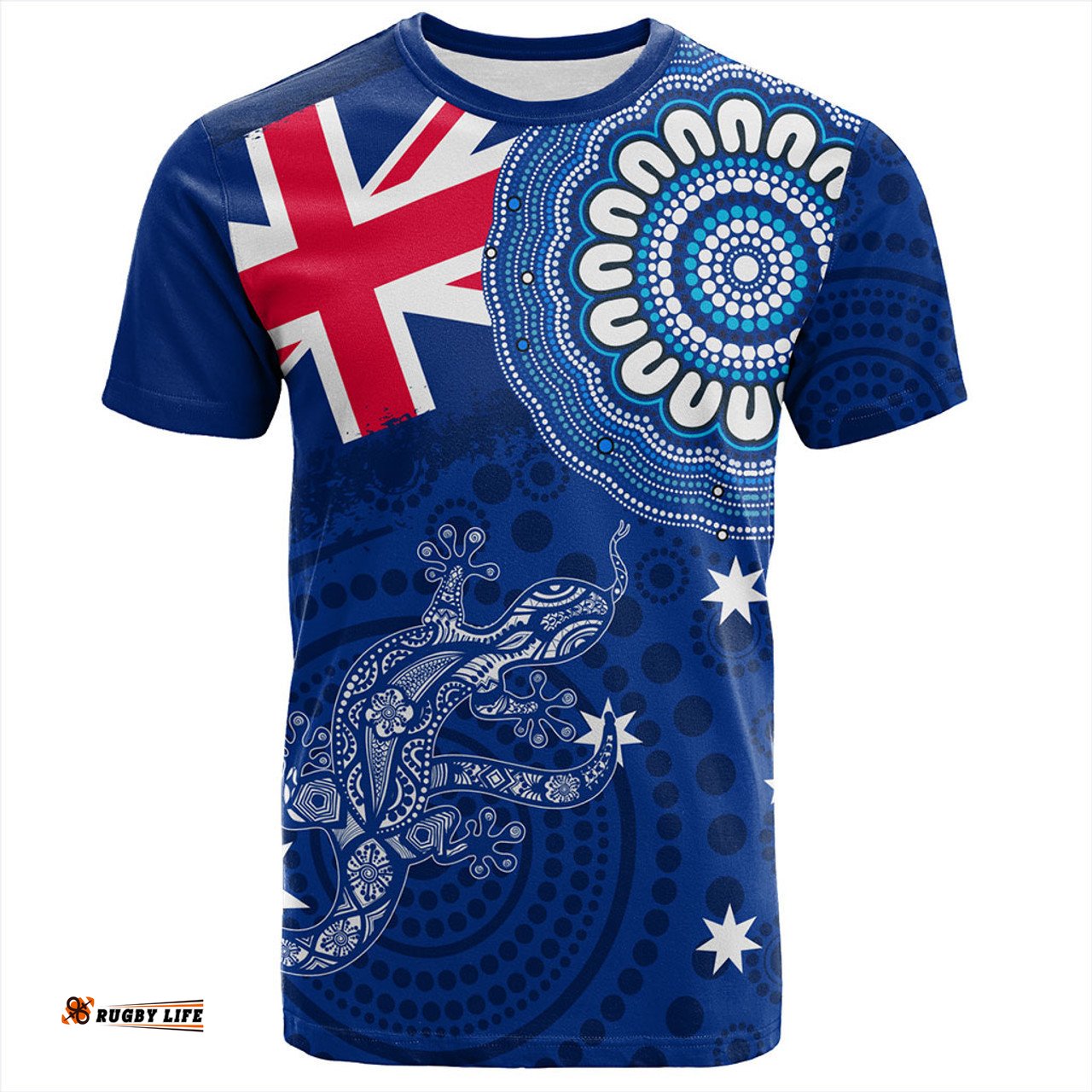 Amazing Aussie Australia T-Shirt Flag With Lizard Aboriginal