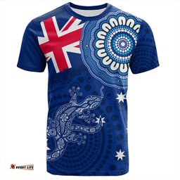 Amazing Aussie Australia T-Shirt Flag With Lizard Aboriginal