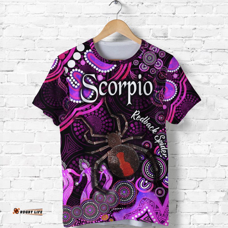 custom personalised australian astrology t shirt scorpio redback spider zodiac aboriginal vibes pink