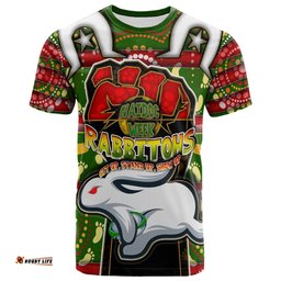 Amazing Aussie South Sydney Rabbitohs T- Shirt - South Sydney Rabbitohs Ball Naidoc Week ''Get up, Stand Up, Show Up'' Aboriginal Inspired Dot Painting Style T- Shirt