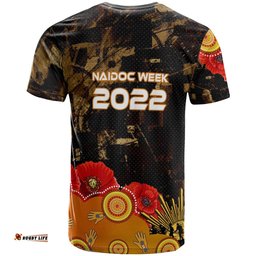 Amazing Aussie Australia Anzac Day and Naidoc Week T-shirt - Poppy Flower with Aboriginal Inspired Style and Turtle Indigenous T-shirt