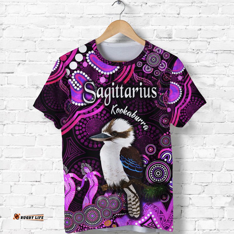 custom personalised australian astrology t shirt sagittarius kookaburra zodiac aboriginal vibes pink