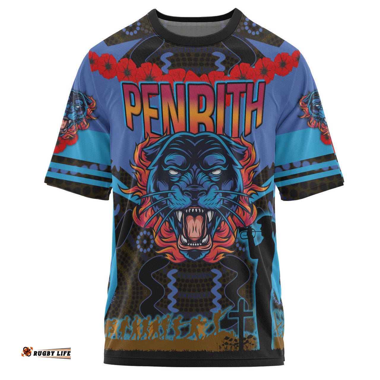 Amazing Aussie Penrith Panthers T-shirt - Anzac Angry Panther Mascot Style T-shirt