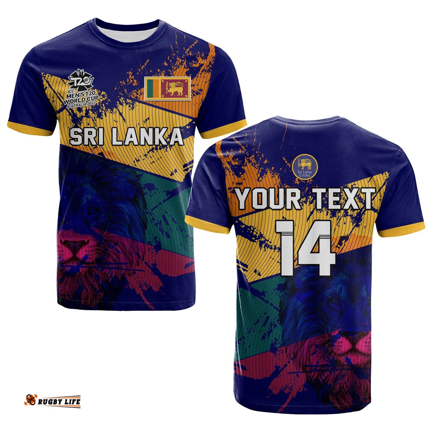 custom text and number sri lanka cricket t shirt the lions mens t20 world cup