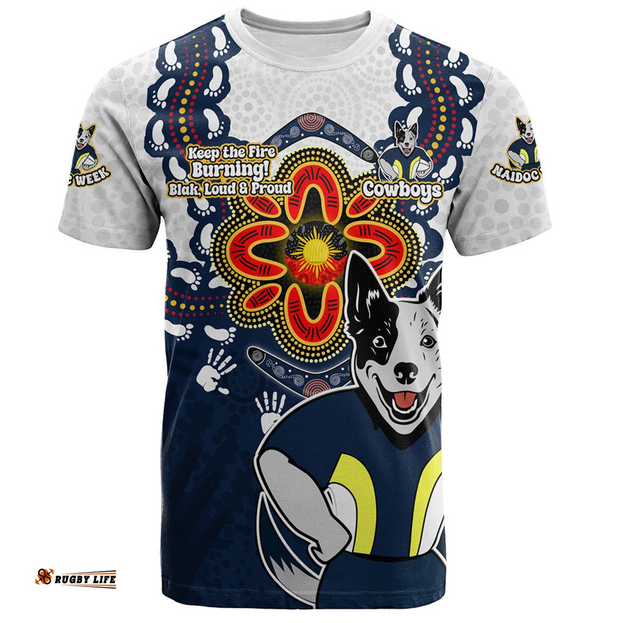 Amazing Aussie North Queensland Cowboys T-Shirt Aboriginal Inspired Naidoc Symbol Pattern