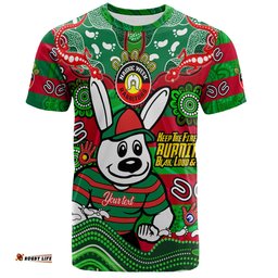 Amazing Aussie South Sydney Rabbitohs T-Shirt Custom Naidoc Keep the Fire Burning! Blak, Loud & Proud Home Jersey