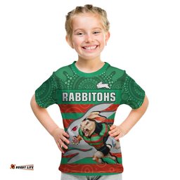 custom text and number rabbitohs rugby t shirt aboriginal dot painting glory glory sporty style
