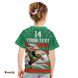 custom text and number rabbitohs rugby t shirt aboriginal dot painting glory glory sporty style