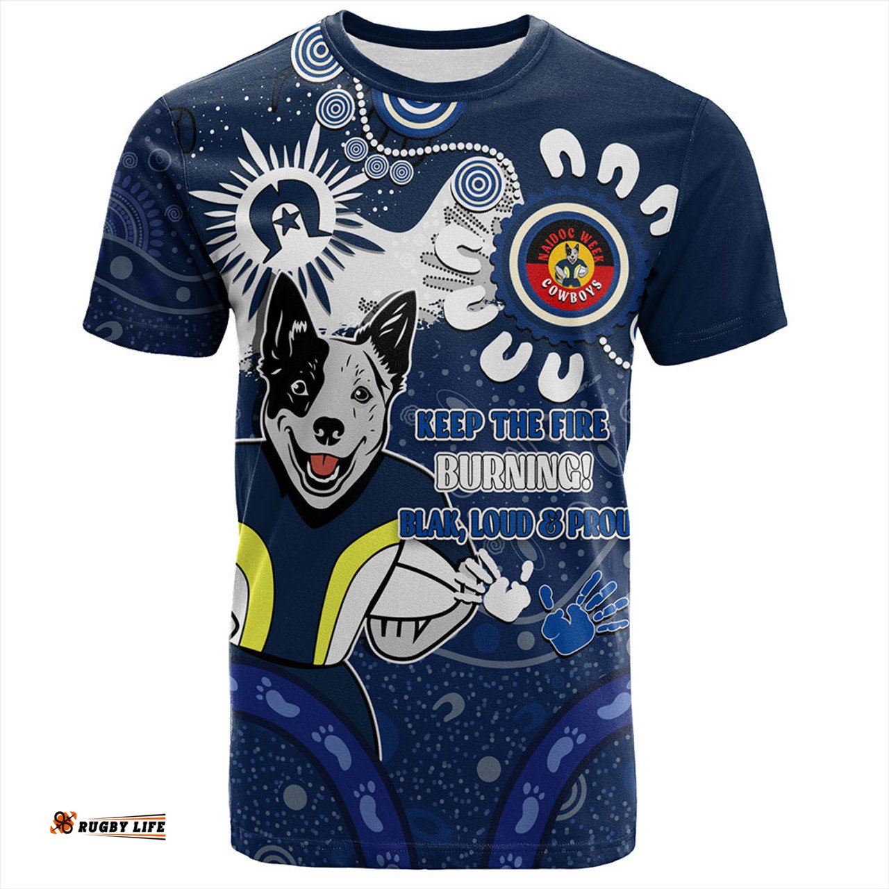 Amazing Aussie North Queensland Cowboys T-Shirt Aboriginal Indigenous Naidoc Week Dreamtime Dot Painting With Flag