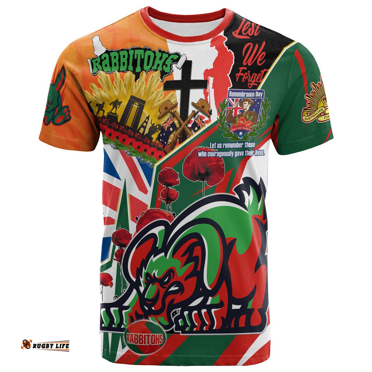 Amazing Aussie South Sydney Rabbitohs T-shirt - Custom Remembrance South Sydney Rabbitohs Quote With Poppy And Rosemary T-shirt