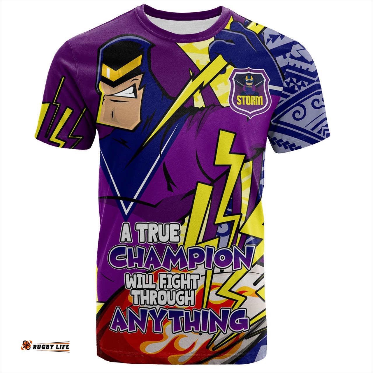 Amazing Aussie Melbourne Storm Grand Final T-Shirt - A True Champion Will Fight Through Anything With Polynesian Patterns