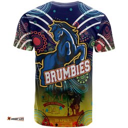 Amazing Aussie Brumbies Rugby T- Shirt- Anzac Day "Lest We Forget" Brumbies Aboriginal Inspired Pattern With Horse T- Shirt