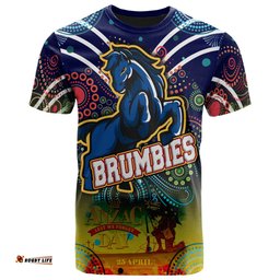 Amazing Aussie Brumbies Rugby T- Shirt- Anzac Day "Lest We Forget" Brumbies Aboriginal Inspired Pattern With Horse T- Shirt